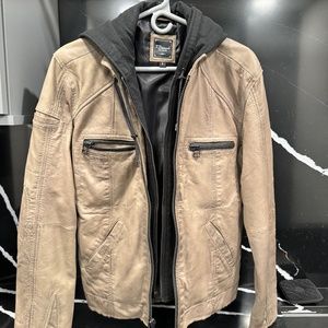 7 Diamonds real leather jacket hoodie lined gray